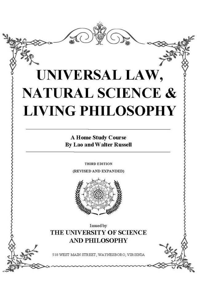 The book cover for Universal Law, Natural Science and Living Philosophy.